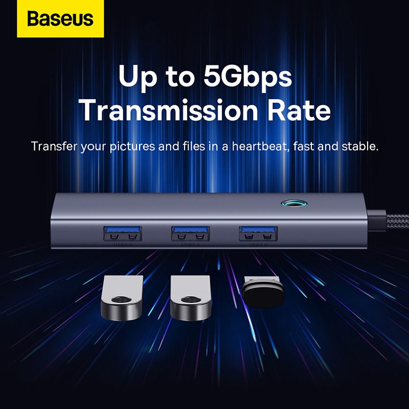 Baseus Flite Series 5-Port HUB Docking Station Space Grey HDMI4K@30Hz*1+USB 3.0*4-B00052809813-00