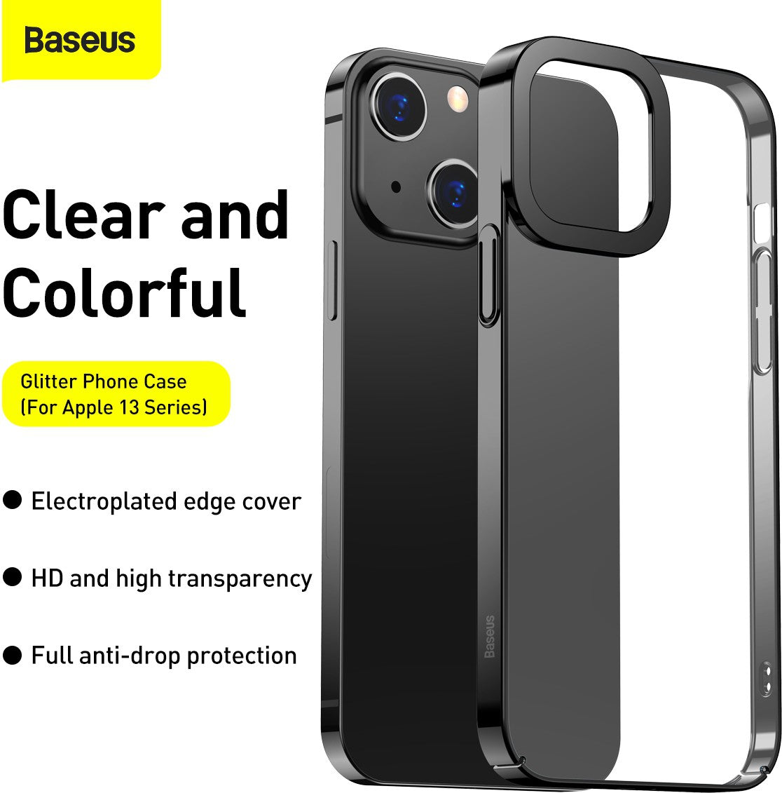 Baseus Glitter Hard PC Case Transparent Electroplating Cover for iPhone 13 Models 2021
