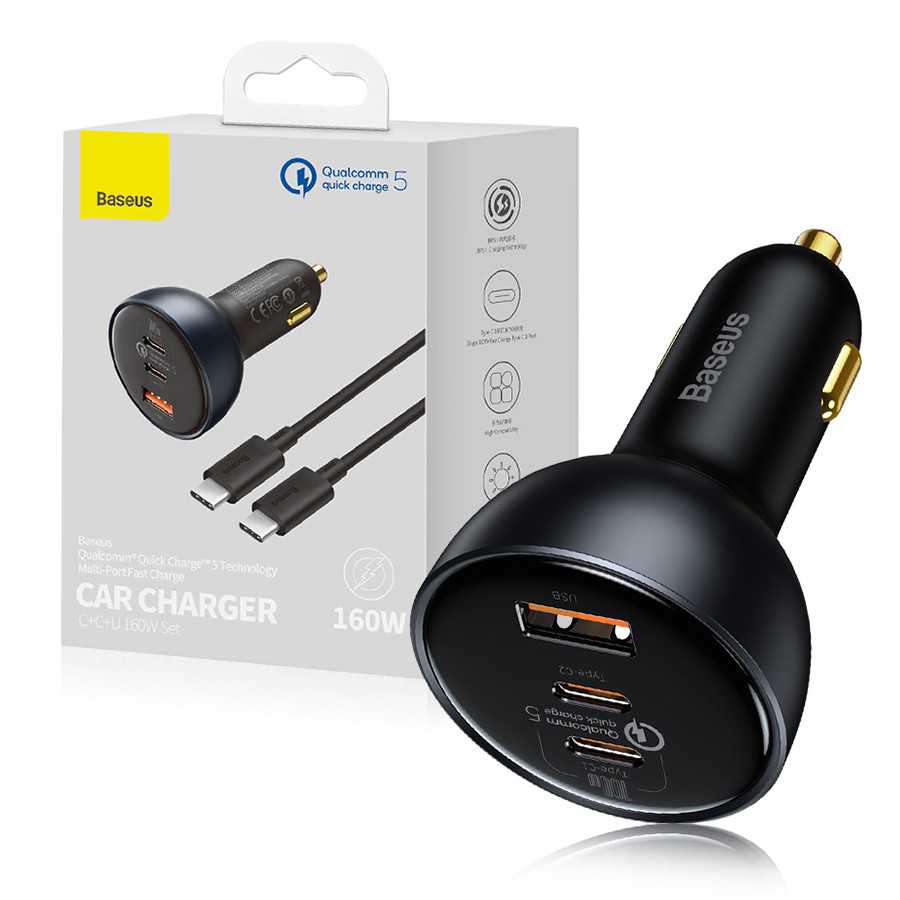 Baseus Car Charger 160W Qualcomm® Quick Charge™ 5 Technology 2C+U With 100w Type-C Cable TZCCZM-0G