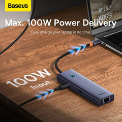Baseus UltraJoy Series 7-Port HUB Docking Station Space Grey（Type-C to HDMI4K@60Hz*1+USB3.0*2+PD*1+RJ45*1+SD/TF3.0*1）