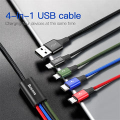 Baseus Fast 4-in-1 Data Cable, Ios Port + Type-C + Dual Micro USB Cable, 1.2M (CA1T4-B01)