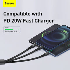 Baseus Bright Mirror 2 Series Retractable 3-in-1 Fast Charging  Data Cable Type-C to M+L+C 100W 1.1m Black-CAMJ010201