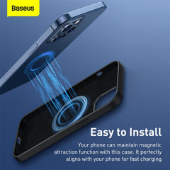 Baseus Liquid Silica Gel Magnetic Magsafe Case For iPhone 12 Models (Full Coverage Tempered Glass + Cleaning Kit) Combo Pack