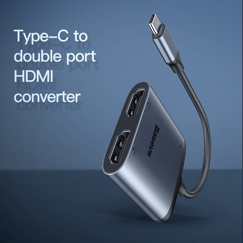Baseus Enjoy Series Type-C To HD4K*2+PD HD intelligent Hub Adapter Grey (CAHUB-I0G)