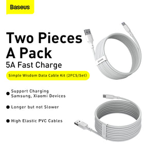 Baseus Simple Wisdom Data Cable Kit USB To Type-C Pd 20W (2Pcs/Set) 1.5M White (TZCATZJ-02)