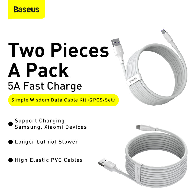 Baseus Simple Wisdom Data Cable Kit USB To Type-C Pd 20W (2Pcs/Set) 1.5M White (TZCATZJ-02)