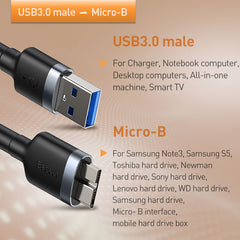 Baseus Cafule Converter Cable USB 3.0 Male To Micro-B 1M - Dark Grey (CADKLF-D0G)