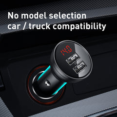 Baseus Digital Display Dual USB 4.8A Car Charger 24W With 3-in-1 Data Cable (TZCCBX-0G)