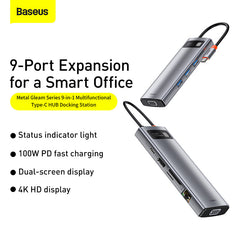 Baseus Metal Gleam 9 in 1 Multifunctional USB Type-C Hub Grey (CAHUB-CU0G)