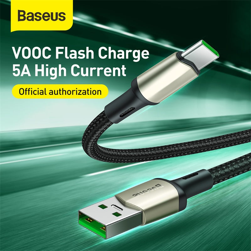 Baseus Cafule Vooc Certified USB Type C 5A Quick Charging Cable 5A 1M Black(CATKLF-VA01)