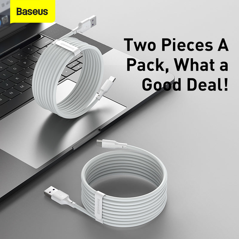 Baseus Simple Wisdom Data Cable Kit USB To Type-C Pd 20W (2Pcs/Set) 1.5M White (TZCATZJ-02)