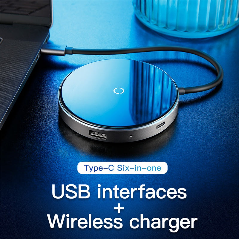 Baseus Circular Mirror Wireless Charger Hub with 5x USB Ports Deep Gray (WXJMY-0G)