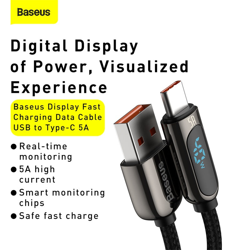 Baseus Display Fast Charging Data Cable USB To Type-C 5A 1M Black (CATSK-01)