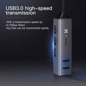 Baseus Cube Hub Adapter From USB-C To 5X USB (3X USB 3.0, 2X USB 2.0) Gray (CAHUB-C0G)