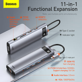 Baseus Metal Gleam 11 in 1 Multifunctional USB Type-C Hub Grey (CAHUB-CT0G)