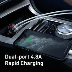 Baseus Digital Display Dual USB 4.8A Car Charger 24W With 3-in-1 Data Cable (TZCCBX-0G)