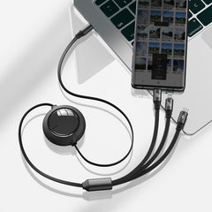 Baseus Bright Mirror 2 Series Retractable 3-in-1 Fast Charging  Data Cable Type-C to M+L+C 100W 1.1m Black-CAMJ010201