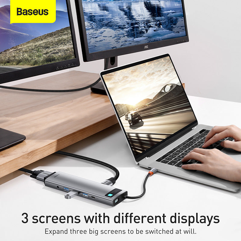 Baseus Metal Gleam 11 in 1 Multifunctional USB Type-C Hub Grey (CAHUB-CT0G)