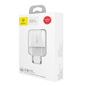 Baseus Mini Dual-U Travel Charger Adapter Wall Charger 2X USB 2.1A White (CCALL-MN02)