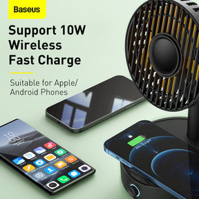Baseus Hermit 2 in 1 Desktop Wireless Charger with Oscillating Fan Black (WXYZ-B01)