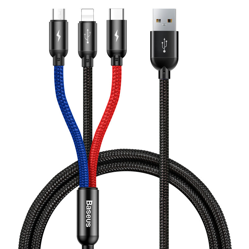 Baseus Three Primary Colors 3-in-1 Cable USB for M+L+T 3.5A 0.3M/1.2M Black CAMLT-BSY01