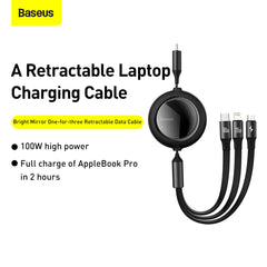 Baseus Bright Mirror 2 Series Retractable 3-in-1 Fast Charging  Data Cable Type-C to M+L+C 100W 1.1m Black-CAMJ010201