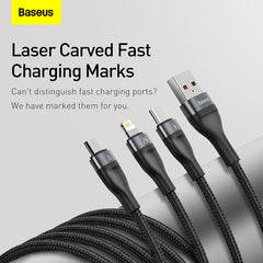 Baseus Flash Series One-for-Three Fast Charging Data Cable USB To M+L+C 1.2M (CA1T3-G1)