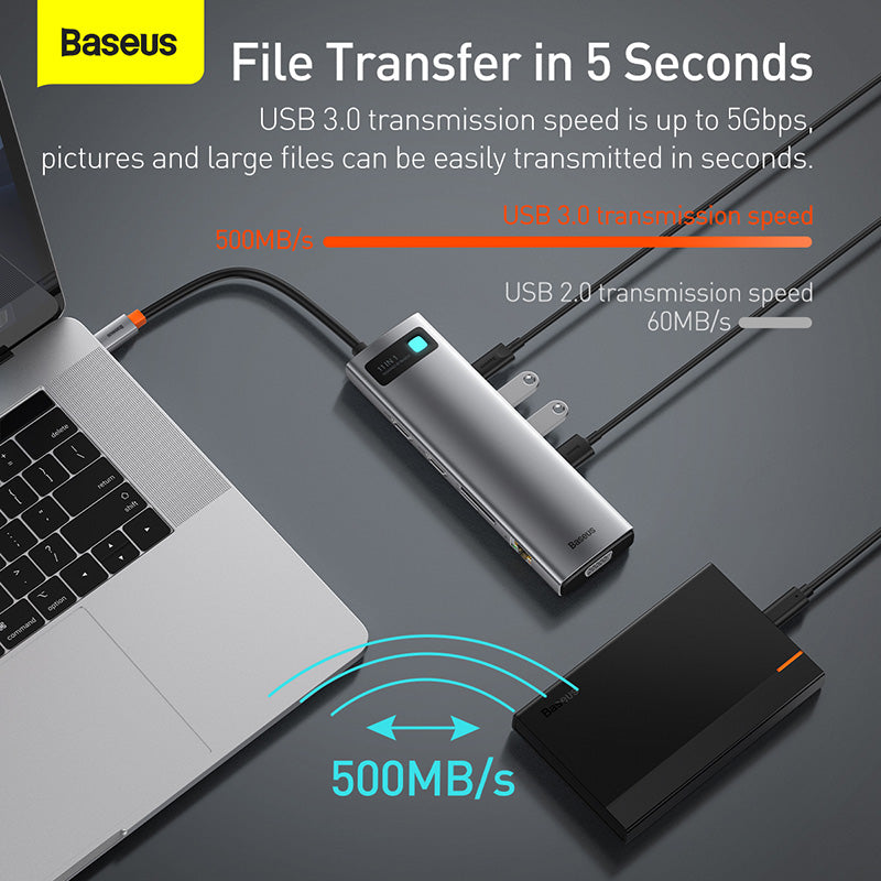 Baseus Metal Gleam 11 in 1 Multifunctional USB Type-C Hub Grey (CAHUB-CT0G)