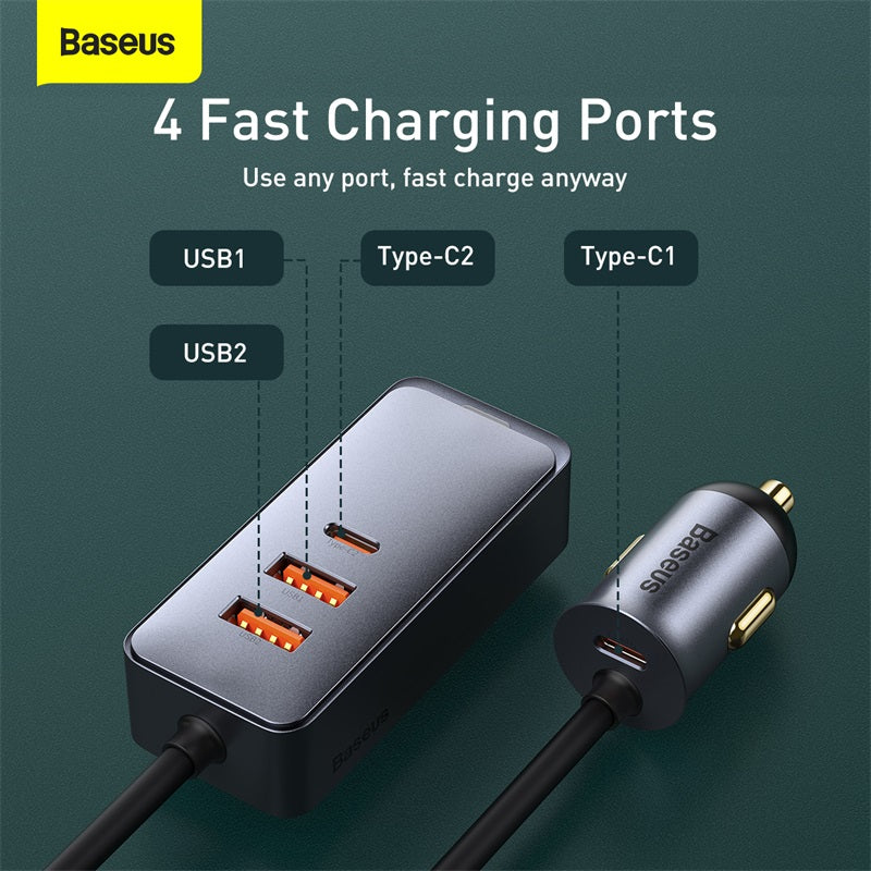 Baseus Share Together 2X USB / 2X USB Type C Car Charger 120W PPS Charger Grey (CCBT-A0G)