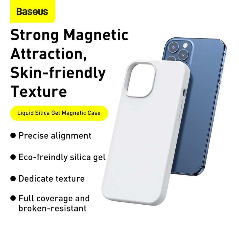 Baseus Liquid Silica Gel Magnetic Magsafe Case For iPhone 12 Models (Full Coverage Tempered Glass + Cleaning Kit) Combo Pack