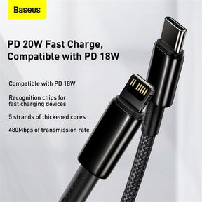Baseus Tungsten Gold Fast Charging Data Cable Type-C To iPhone Pd 20W 1M/2M BlackCATLWJ-01
