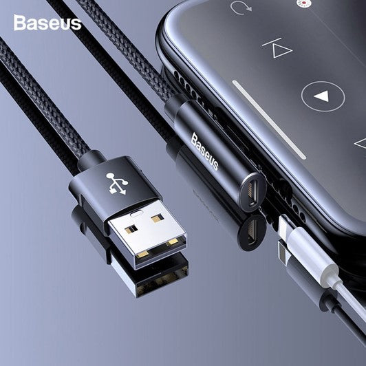 Baseus 2-in-1 Rhythm Bent Audio USB Data Cable for Apple iPhone Charging + Lightning Earphones - 120 Cm (CALLD-B01)