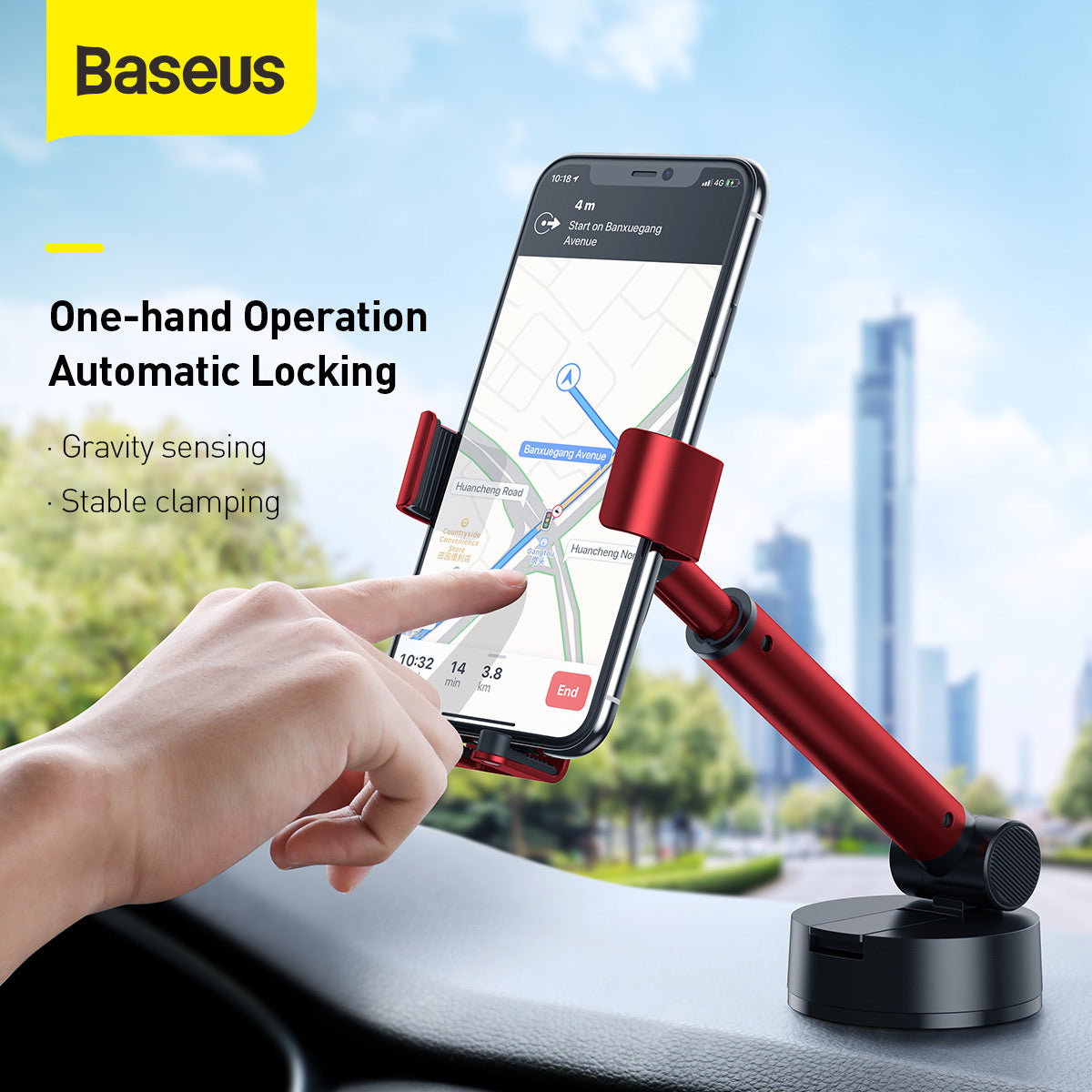 Baseus Gravity Car Mount Dashboard Windshield Phone Bracket Holder Red (SUYL-JY09)