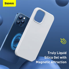 Baseus Liquid Silica Gel Magnetic Magsafe Case For iPhone 12 Models (Full Coverage Tempered Glass + Cleaning Kit) Combo Pack