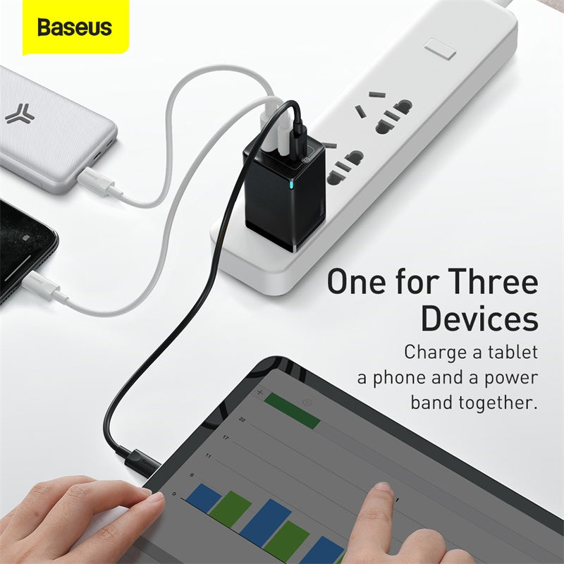 Baseus Gan2 Pro Dual Type-C + USB Quick Charger 65W [US Plug] + Type-C To Type-C (CCGAN-D01)