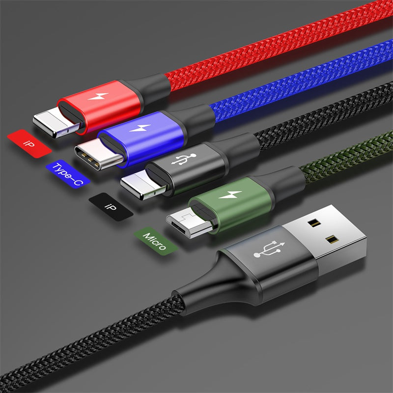 Baseus Fast 4-in-1 Data Cable, Dual Ios Port + Type-C + Micro USB Cabl ...