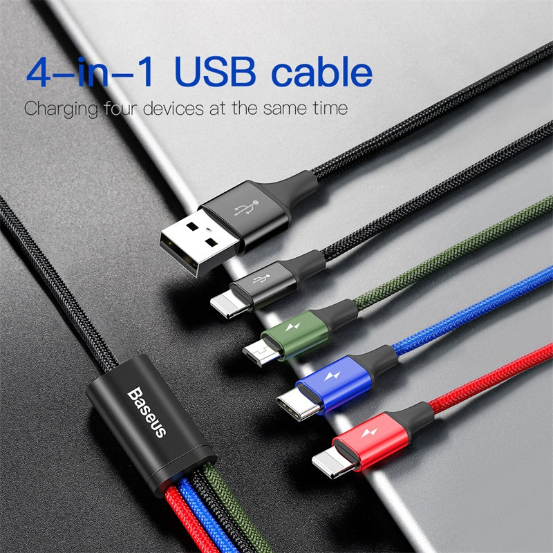 Baseus Fast 4-in-1 Data Cable, Dual Ios Port + Type-C + Micro USB Cable, 1.2M (CA1T4-A01)