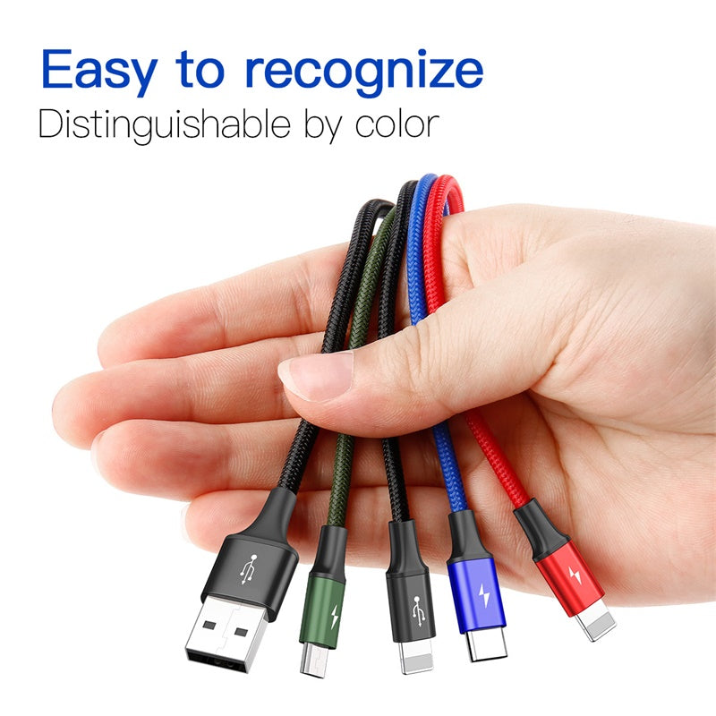 Baseus Fast 4-in-1 Data Cable, Dual Ios Port + Type-C + Micro USB Cable, 1.2M (CA1T4-A01)