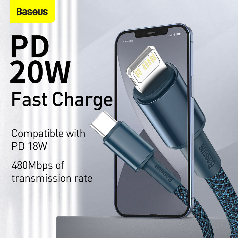 Baseus High Density Braided Fast Charging Data Cable Type-C To iPhone Pd 20W Blue