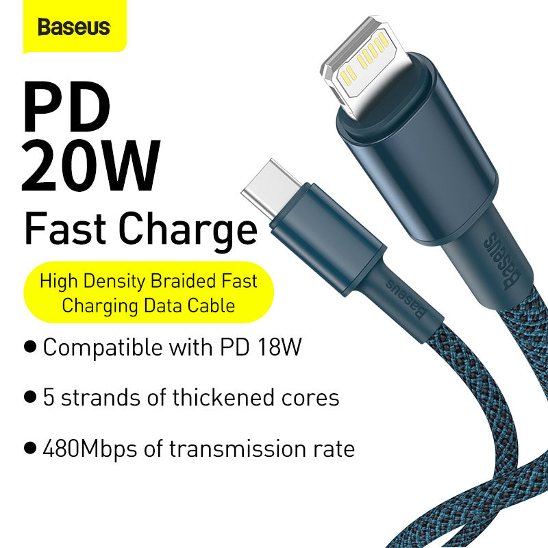 Baseus High Density Braided Fast Charging Data Cable Type-C To iPhone Pd 20W Blue