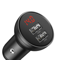 Baseus Digital Display Dual USB 4.8A Car Charger 24W With 3-in-1 Data Cable (TZCCBX-0G)