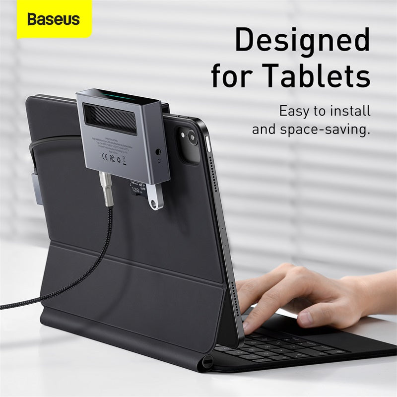 Baseus 6 in 1 Multifunctional USB Type C  Hub With Power Switch & Retractable Clip Grey (CAHUB-DA0G)