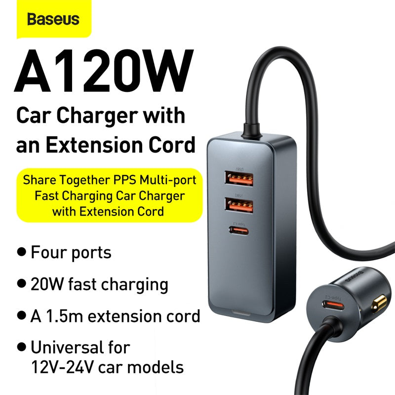 Baseus Share Together 2X USB 2X USB Type C Car Charger 120W PPS