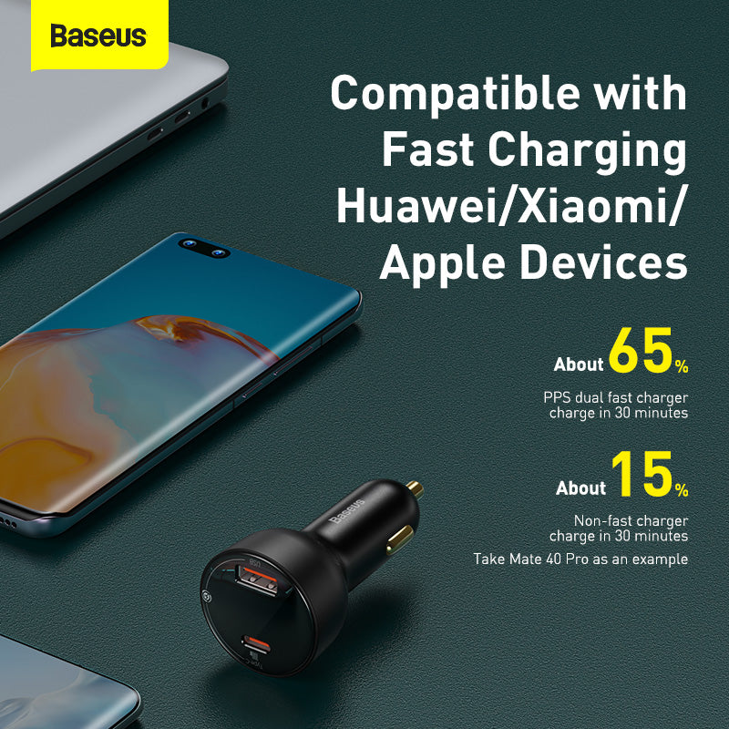 Baseus Supreme Digital Display PPS 100W Dual Quick Charger Car Charger + 100W Cable (TZCCZX-01)