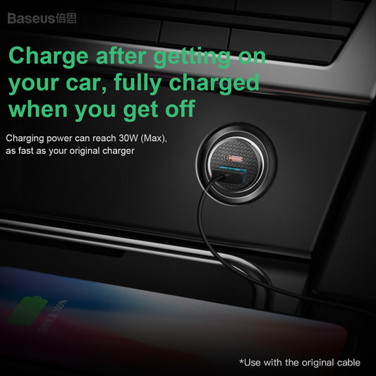 Baseus Circular Plastic Car Charger | PPS | USB A+C 2-in-1 30W Car Charger (CCALL-YS01)