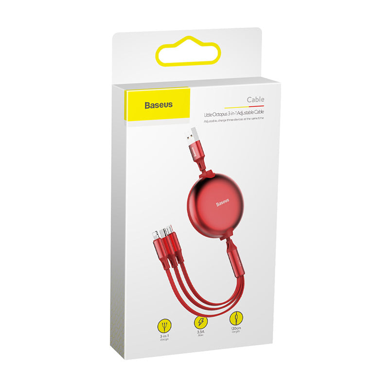 Baseus B Premium Little Octopus 3in1 Adjustable Cable With Flexible Resistance (CAMLT-ZY09)
