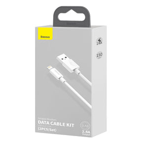 Baseus Simple Wisdom Data Cable Kit USB To Ip 2.4A (2Pcs/Set) 1.5M White (TZCALZJ-02)