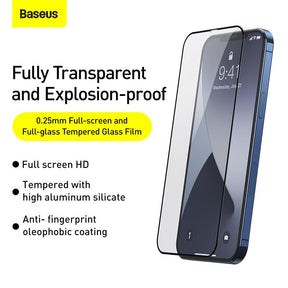 Baseus 0.25mm Full-Screen And Full-Glass Tempered Glass Film for iPhone 12 2020 Black