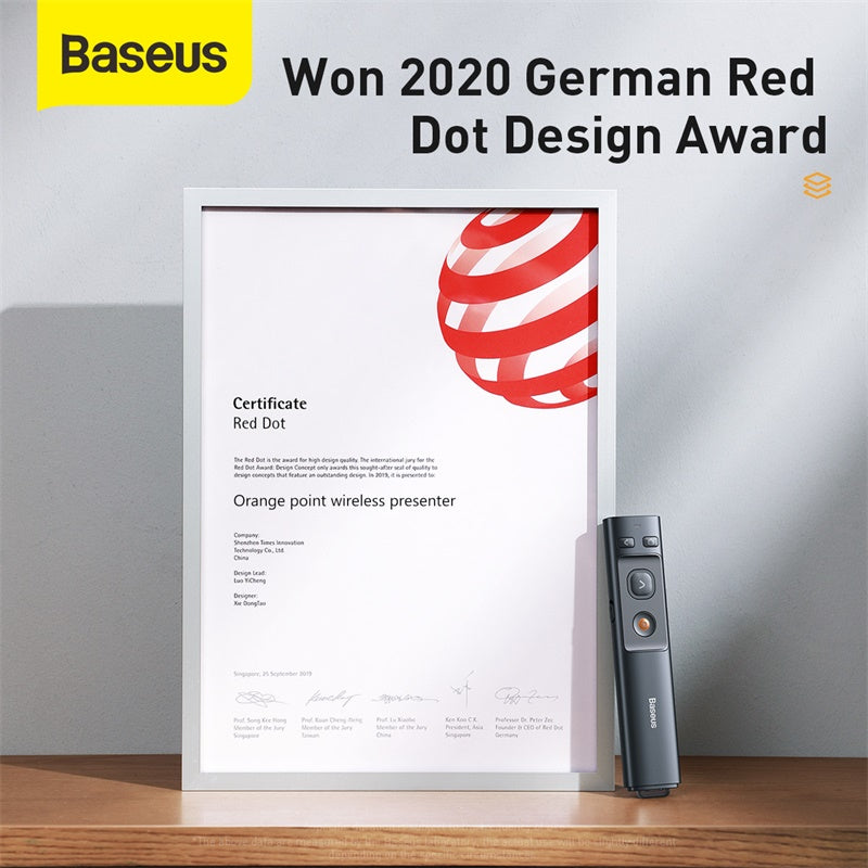Baseus Orange Dot 无线演示器带 USB/Type-C 接收器(红色激光)灰色(ACFYB-B0G)
