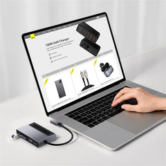 Baseus 6 in 1 Multifunctional USB Type C  Hub With Power Switch & Retractable Clip Grey (CAHUB-DA0G)